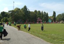 Sambut Hari Raya Idul Fitri, Linmas Desa Lampenai Bersih-Bersih Kampung