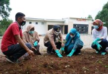 Pantau Progress RTH, Bupati Budiman Tanam Pohon di Halaman Kantin PKK