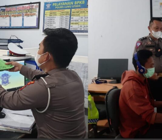 Kedepankan Prokes, Personil Satlantas Polres Luwu Utara Maksimalkan Pelayanan BPKB dan Unit Regident