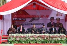 Sekda Lutim Bersama Forkopimda Ikuti Upacara Peringatan HUT Bhayangkara ke-76 Secara Virtual