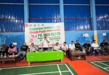 Ketua PBSI Luwu Timur Buka Kejuaraan Bulutangkis Merah Putih di GOR Tiga Restu