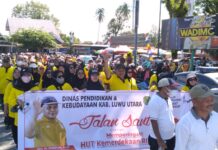 Meriahkan Peringatan HUT RI ke-77 Tahun, Disdikbud Luwu Utara Kuningkan Jalan Santai