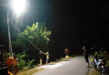 Kades Teromu Pantau Pemasangan Lampu Penerangan Jalan Irigasi Bendung Kalaena