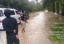 Ratusan Kendaraan Terjebak Banjir di Jalan Trans Sulawesi Mangkutana