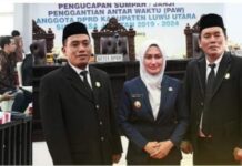 Hadiri Pelantikan PAW Anggota DPRD Luwu Utara, Bupati : Pertama Kalinya Kakak-Adik Duduk di DPRD