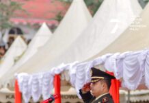 Dandim Morowali Pimpin Upacara Penurunan Bendera Merah Putih di Kantor Bupati Morut