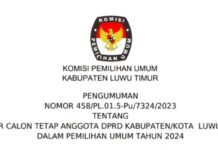 Berikut Daftar Calon Tetap Pemilihan Legislatif Luwu Timur Tahun 2024