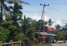Tiang Listrik Nyaris Tumbang Ancam Rumah Warga di Luwu Timur