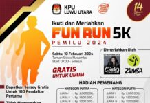 Gratis Untuk Umum, KPU Luwu Utara Akan Laksanakan Fun Run 5K Pemilu 2024
