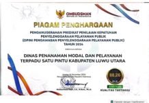 DPMPTSP Luwu Utara Raih Penghargaan Pelayanan Publik Kualitas Tertinggi dari Ombudsman RI