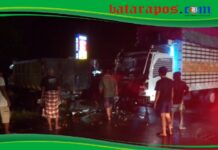 Traffic Light Tidak Berfungsi, Truck Expedisi Tabrakan dengan Truck Muat Sawit di Wotu
