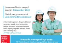 Ada Loker PT Vale Lagi untuk Masyarakat Luwu Timur, Buruan Daftar !