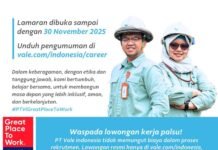 PT Vale Buka Loker Lagi untuk Dua Posisi