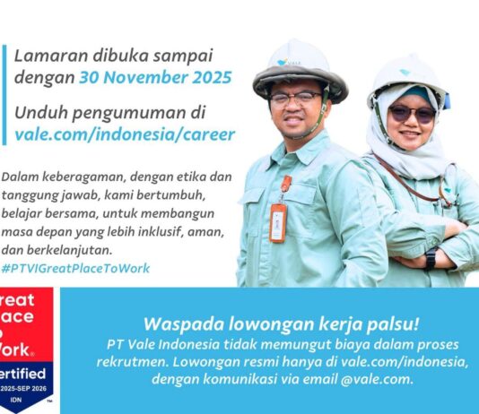 PT Vale Buka Loker Lagi untuk Dua Posisi