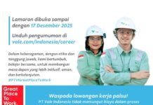 Loker PT Vale untuk Masyarakat Luwu Timur, Daftar Segera !