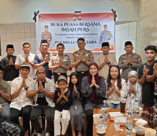 Polres Luwu Utara Gelar Buka Puasa Bersama Awak Media Dirangkaikan Penyerahan Santunan Kepada Anak Yatim