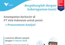 PT Vale Buka Loker, Ini Posisi yang Dibutuhkan !
