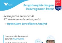 PT Vale Buka Loker Untuk Posisi Hydro Dam Surveillance Analyst