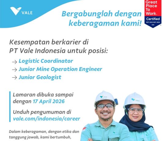 PT Vale Indonesia Kembali Buka Loker dengan Berbagai Posisi !