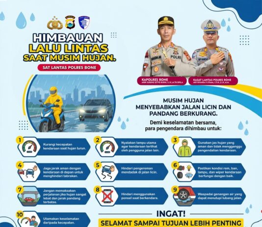 Waspada Berkendara di Musim Hujan, Ini Pesan Kasat Lantas Polres Bone !