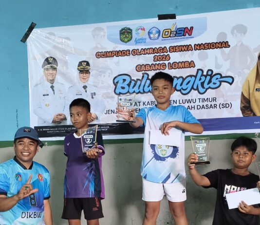 Siswa SDN 264 Wawondula Raih Juara 1 Bulutangkis Putra O2SN Tingkat Kabupaten Luwu Timur