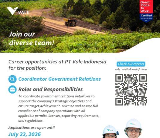 PT Vale Kembali Buka Loker, Ini Posisi yang Dibutuhkan !