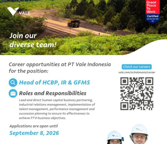 PT Vale Buka Loker, Ini Posisi yang Dibutuhkan !