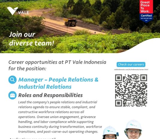 PT Vale Kembali Buka Loker, Tunggu Apa Lagi Segera Daftarkan Diri Anda !