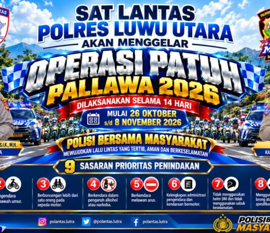 Besok Operasi Patuh Pallawa 2026 Dimulai, Kasat Lantas Polres Lutra Ingatkan Sembilan Pelanggaran Prioritas